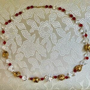Vintage Red Clear Gold Mid-Century 60's Necklace